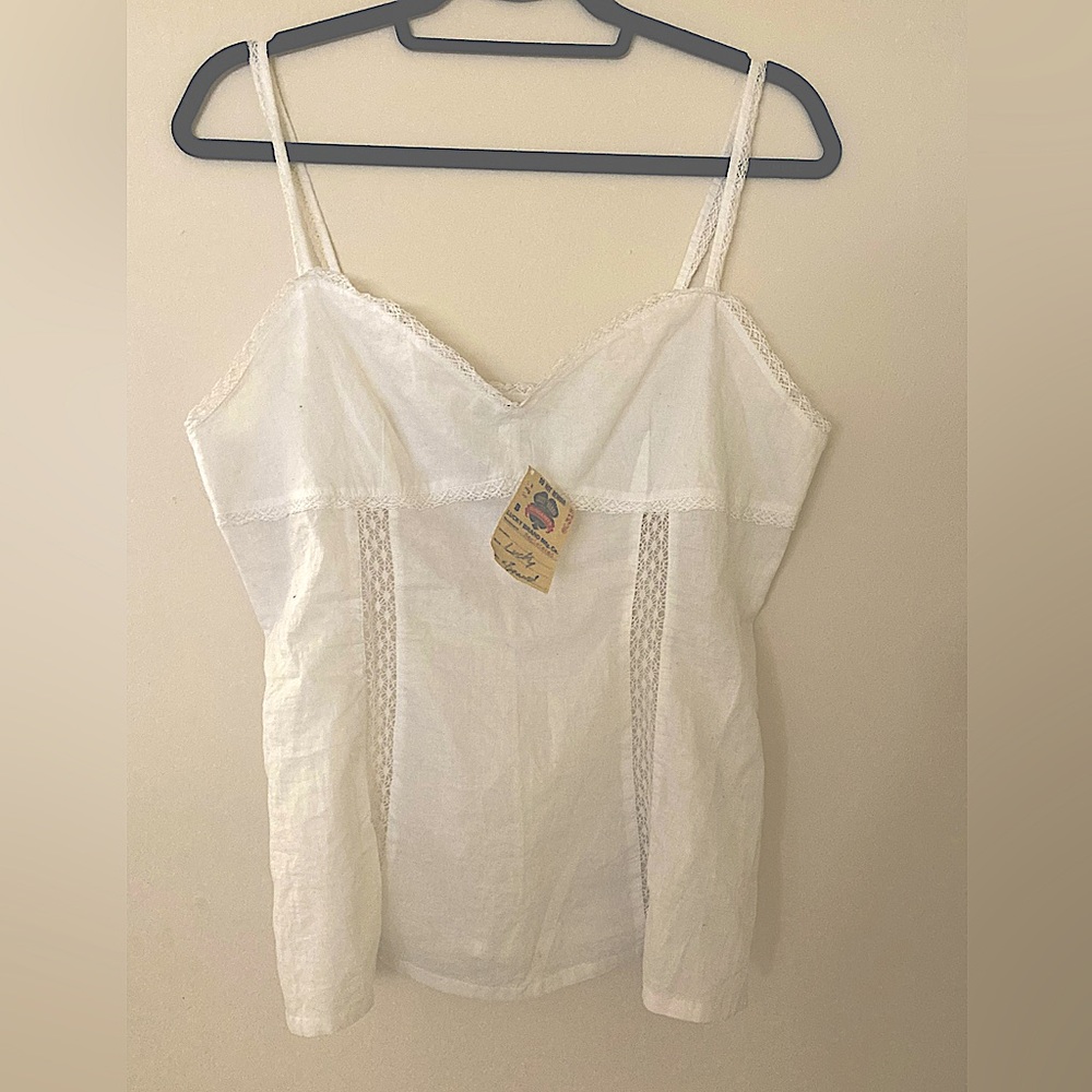 Lucky Brand White Elegant Laced Skinny Strap Tank Blouse